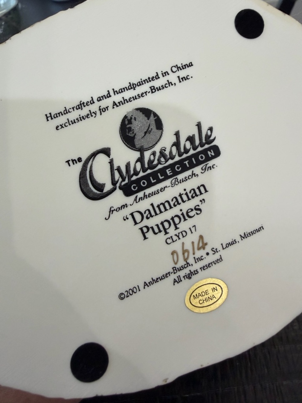 Anheuser Busch Clydes Dale Collection 2001 Dalmatian Puppies CLYD 17 - Picture 6 of 6